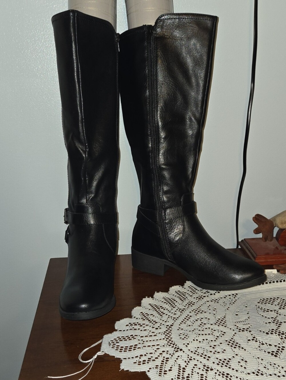 Kohl's Black Tall Riding Boots with Buckle Strap